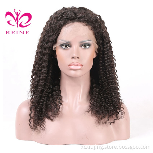 Virgin natural color 13*4 lace frontal wig  cheap raw pre plucked kinky curl free shipping human hair wig  with baby hair